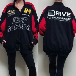 RARE Vintage Jeff Gordon Nascar Drive To End Hunger Black Red Cotton Jacket XXL